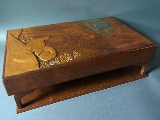 桑材琳派蒔絵足付硯箱（硯、水滴：京焼）