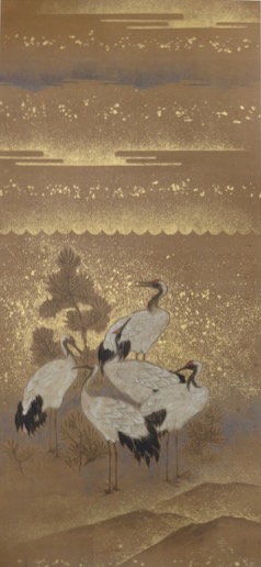 日本画　松に鶴