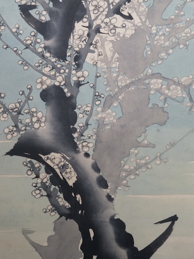 日本画　暮色古梅図